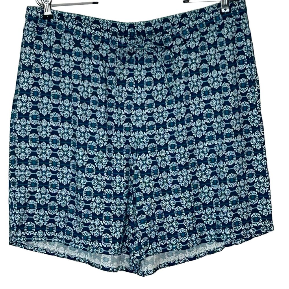 J Jill Shorts Size LP Blue Geo Medallion Print Pockets Elastic Waist NWT